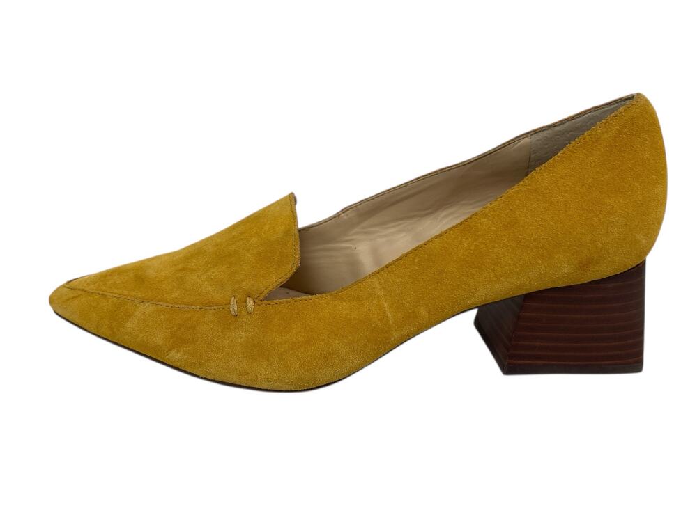 Sole Society Mustard Suede Leather Pointed Toe Block Heel Slip On Pumps Shoes 10